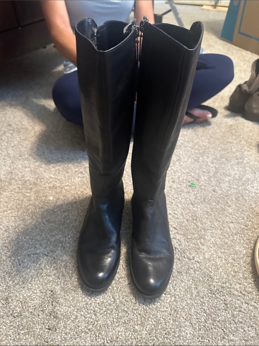 Calvin Klein Black Leather Tall Zip Riding Boots